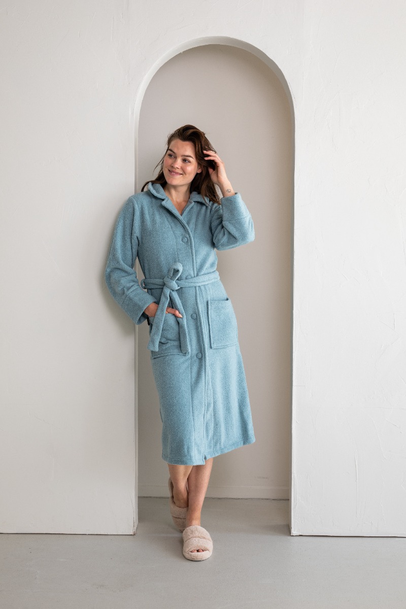 Linolux Fleece Badjas met knopen Vita Mineral