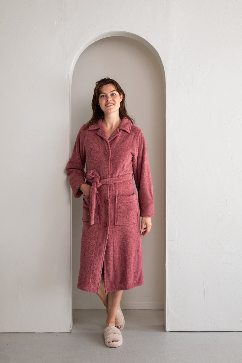 Linolux Fleece Badjas met knopen Vita Plum