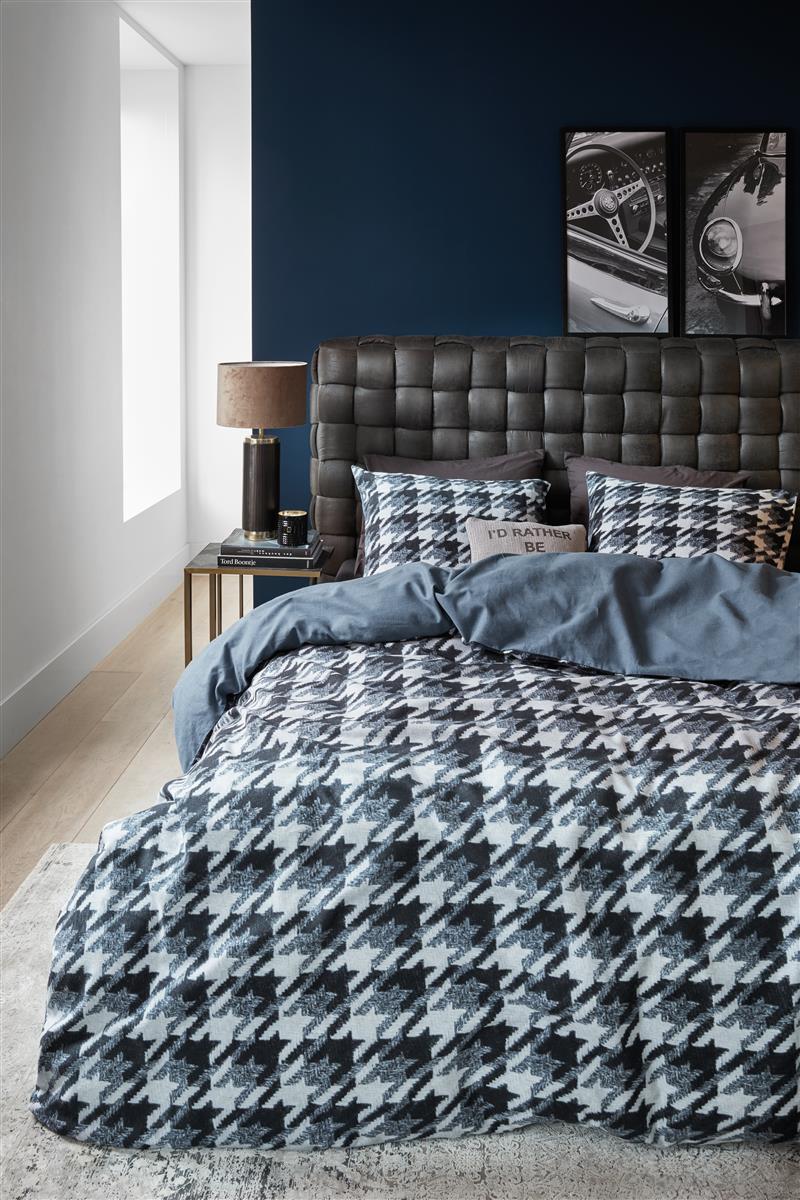 Riviera Maison Dekbedovertrek Flanel Pied de Poule Blue