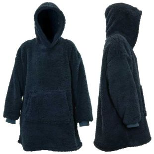 Unique Living Oversized Teddy Fleece Hoodie Dark Blue